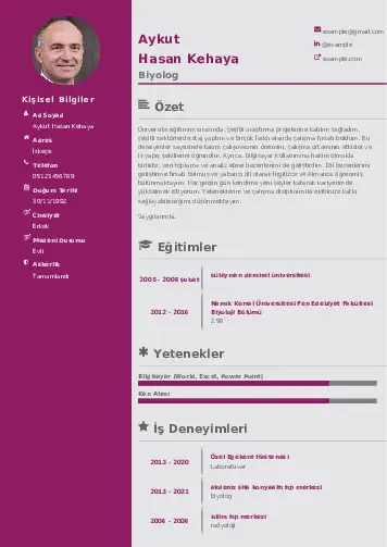 Biyolog CV Örnekleri cv indir